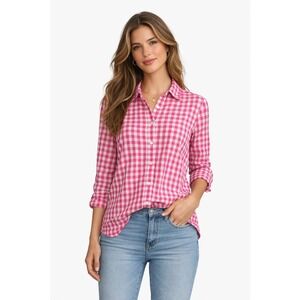 J.Crew Re-imagined Pink Gingham Button Down Shirt Womens Size Medium Cotton